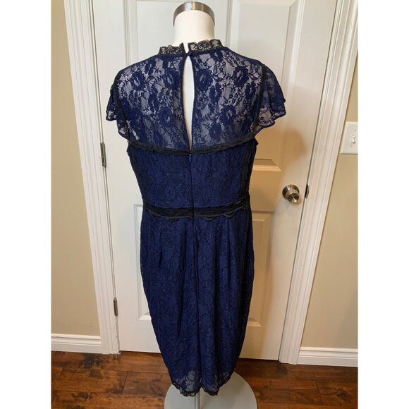Torrid Blue Lace Pencil Dress W/ Black Lace Ruffle NWT, Size 12 - Picture 6 of 8